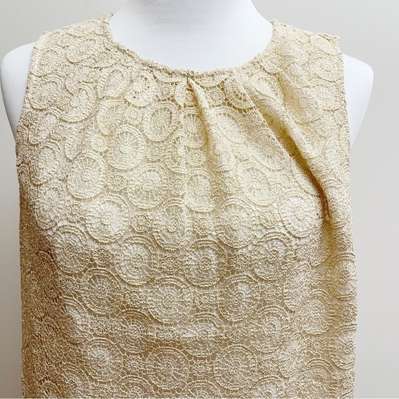 Talbots Cream Gold Metallic Medallion Lace Overlay Scalloped Sleeveless Top - Picture 2 of 11